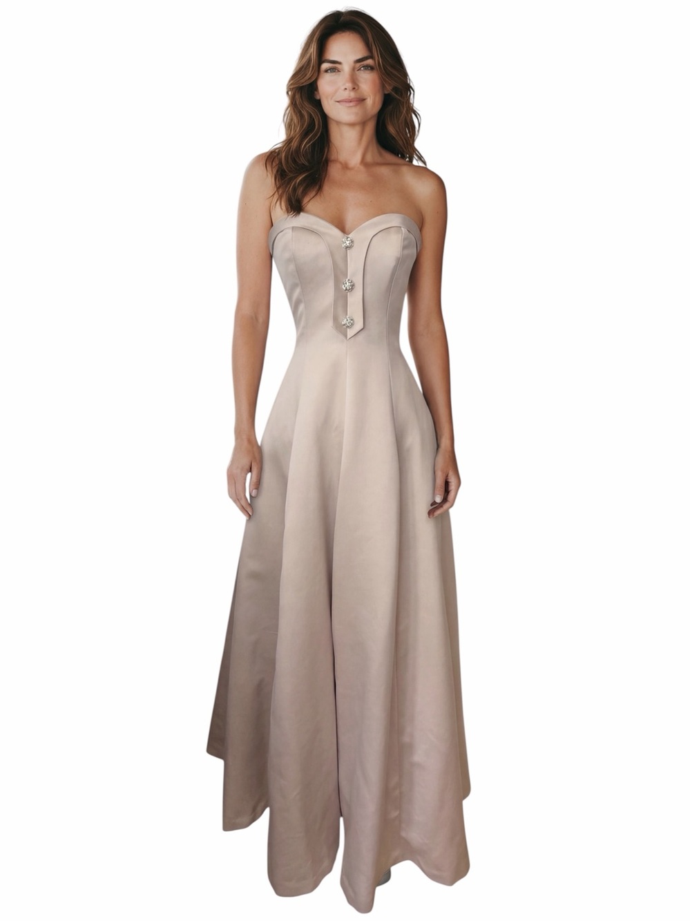 VICTOR COSTA STRAPLESS VINTAGE CHAMPAGNE CRYSAL DRESS.